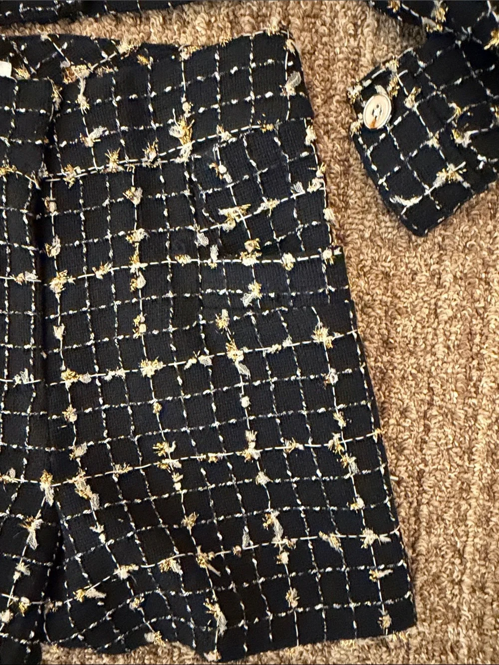 Woven Tweed black & gold Cropped Jacket and Shorts Set
